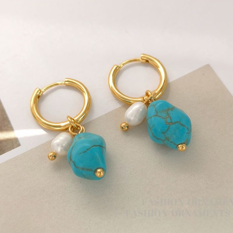 Turquoise & Cultured Pearl Geometric Drop Earrings