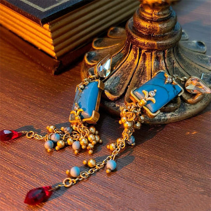 Vintage Antique Floral Drop Earrings in Turquoise & Gold