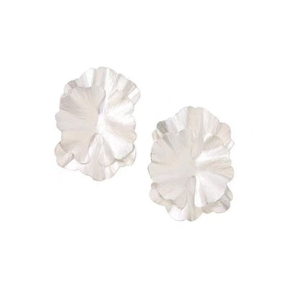 Double Layered Petal White Flower Stud Earrings