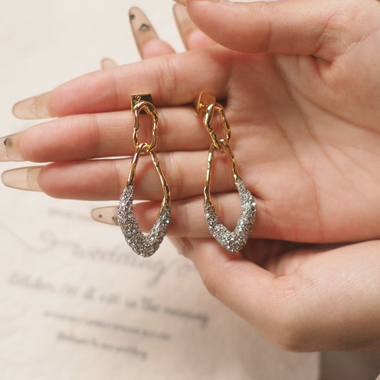 Luxury Full Diamond Twist Drop Hoop Earrings