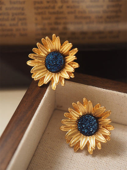 Vintage Sunflower Stud Earrings with Antique Style