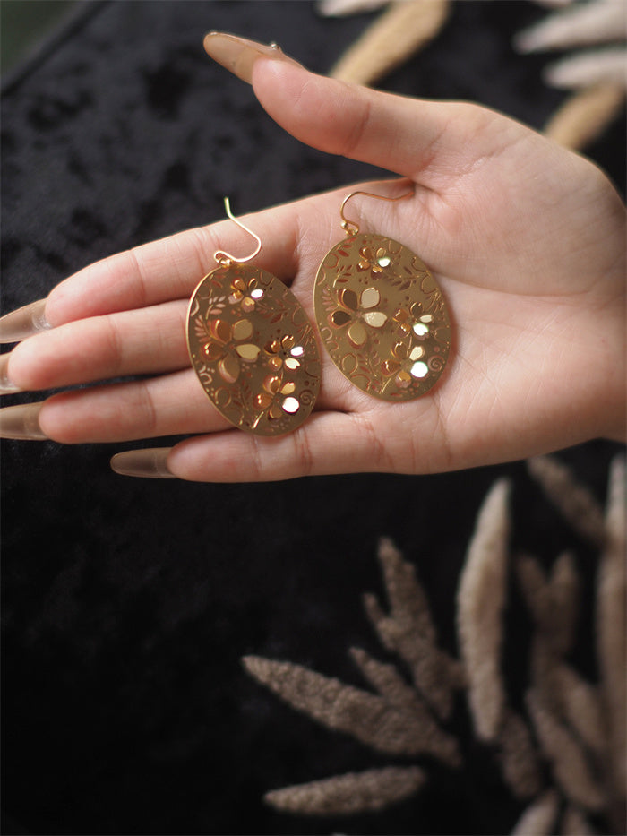 3D Floral Cherry Blossom Gold-Plated Drop Earrings