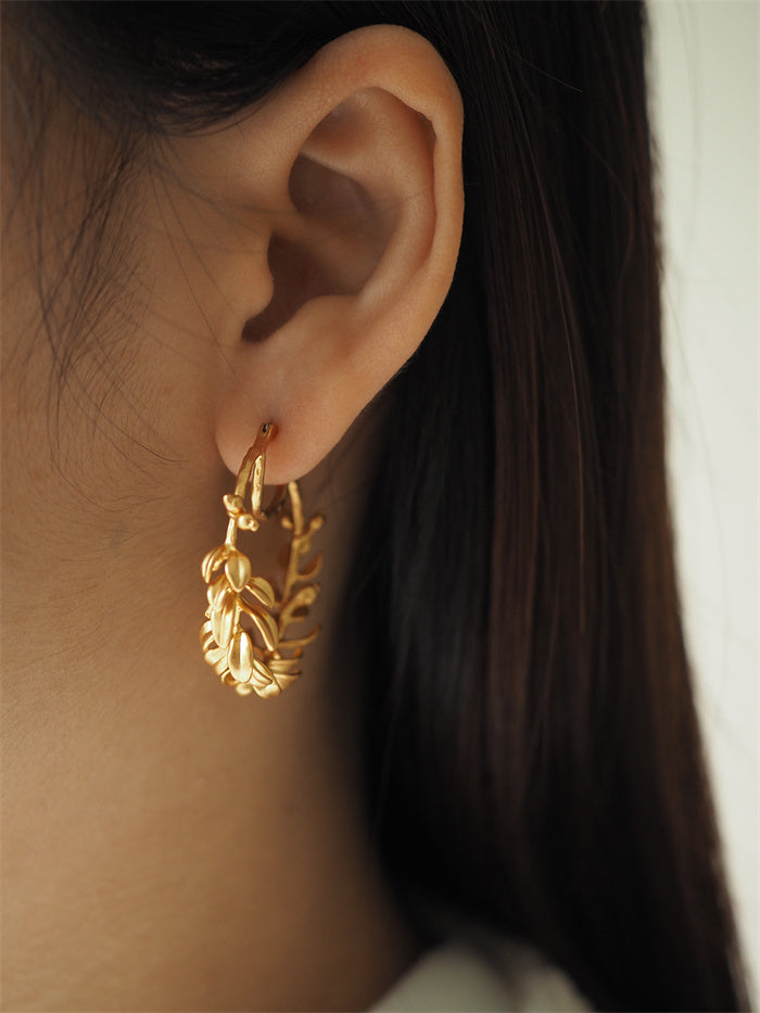 Vintage Hollow Flower Wheat Hoop Earrings Drop Earrings