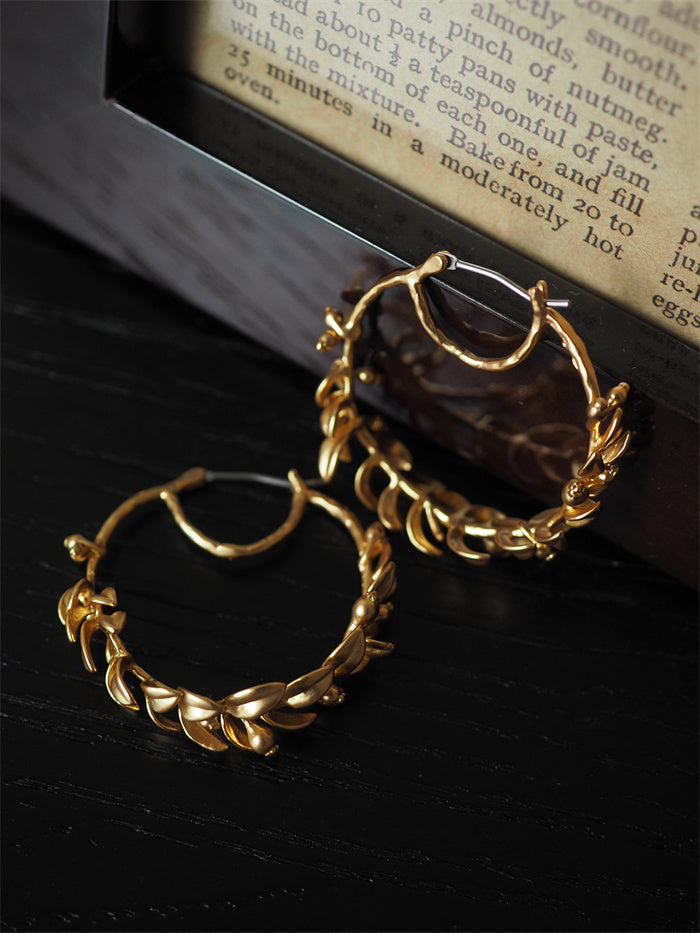 Vintage Hollow Flower Wheat Hoop Earrings Drop Earrings