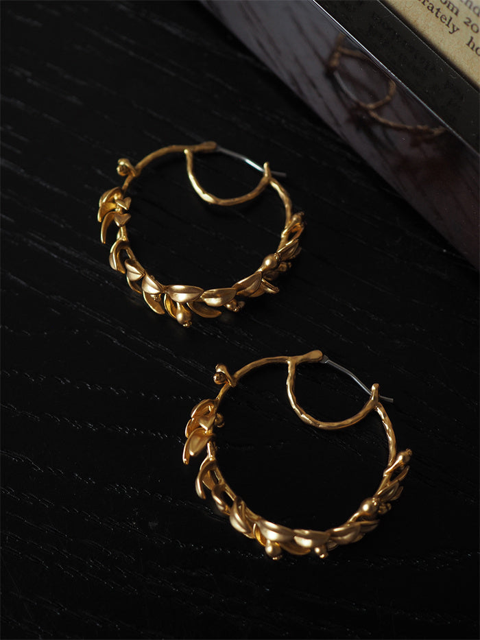 Vintage Hollow Flower Wheat Hoop Earrings Drop Earrings