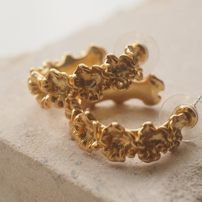 Vintage Gold-Plated Floral Hoop Earrings