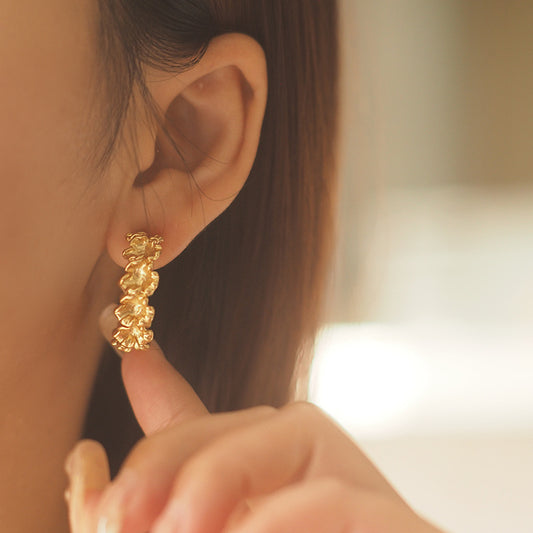 Vintage Gold-Plated Floral Hoop Earrings