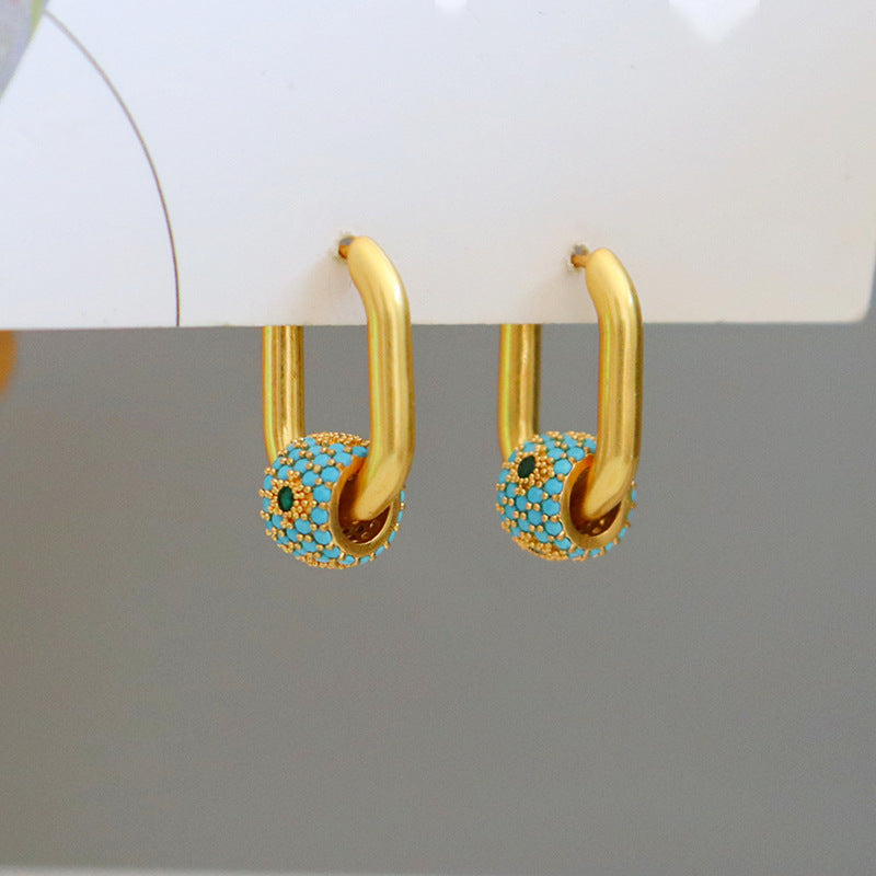 Vintage Turquoise Wheel Drop Earrings – Blue & Gold