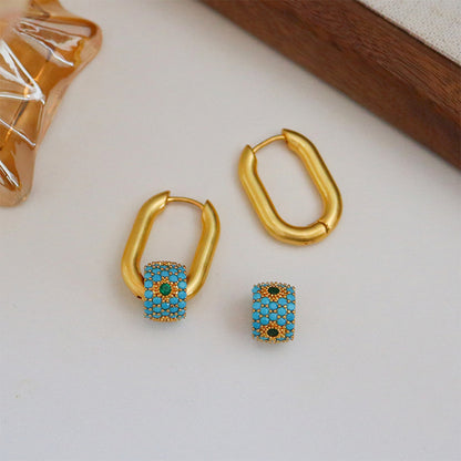 Vintage Turquoise Wheel Drop Earrings – Blue & Gold