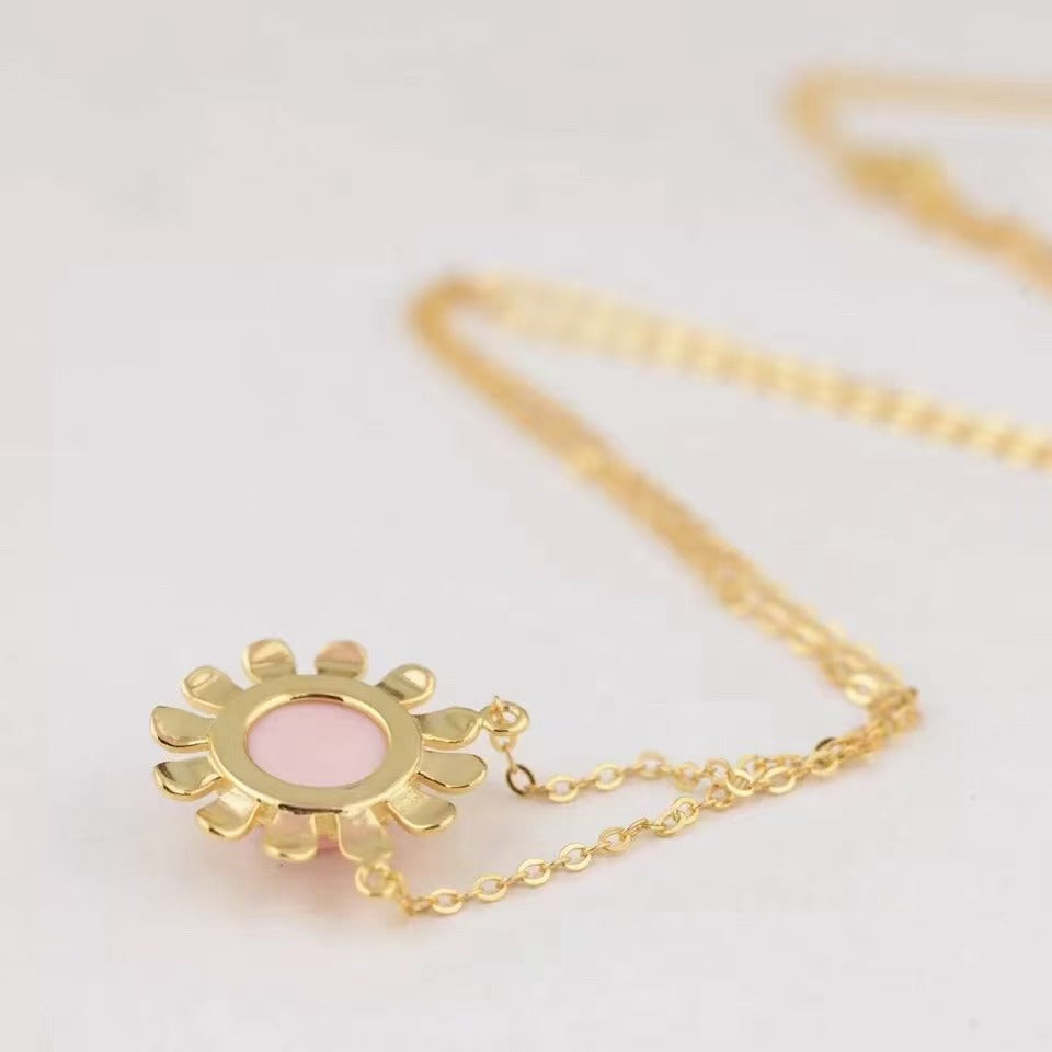 Long Silver Sun Flower Necklace