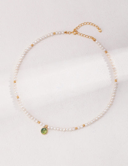 Pearl and Green Gemstone Necklace