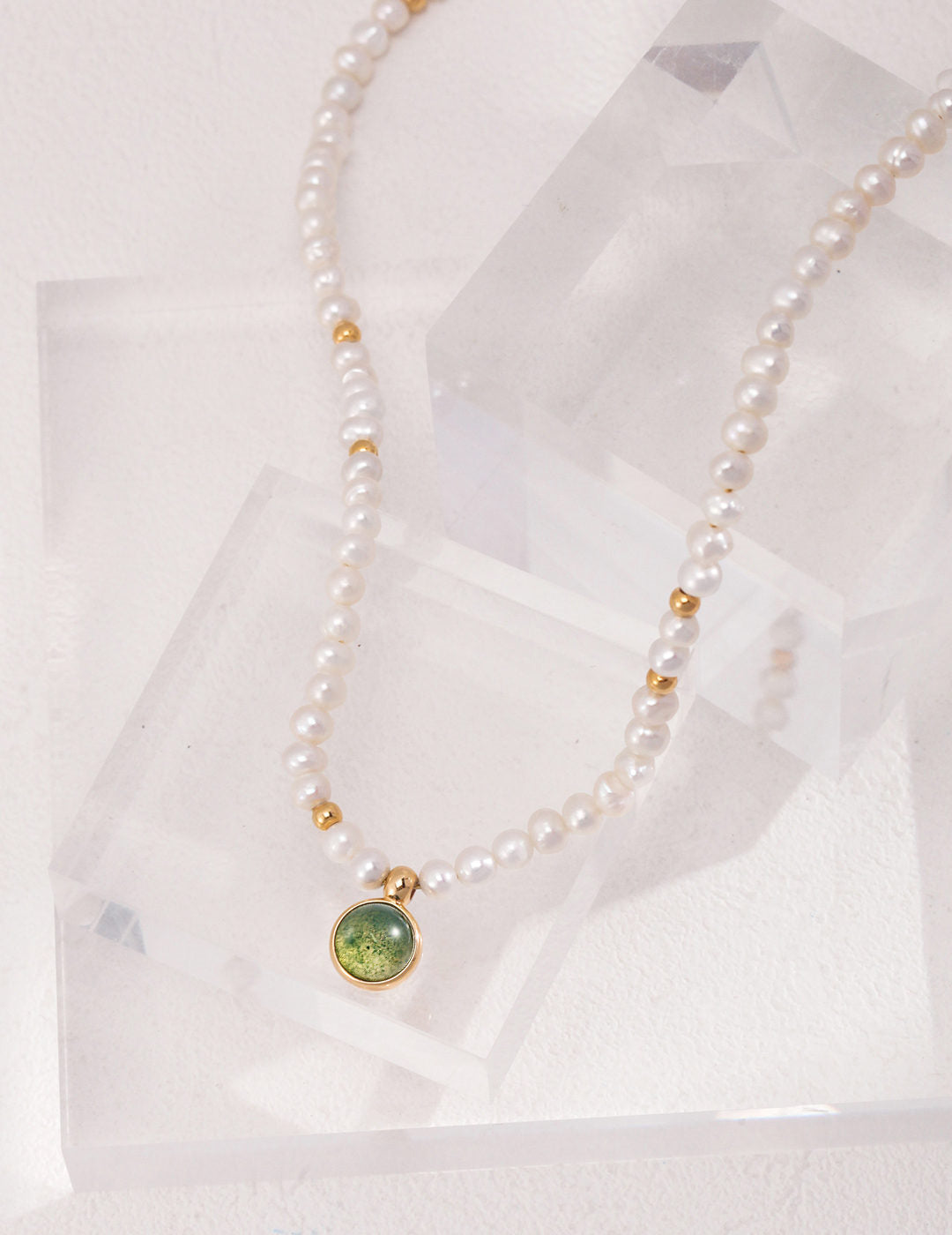 Pearl and Green Gemstone Necklace