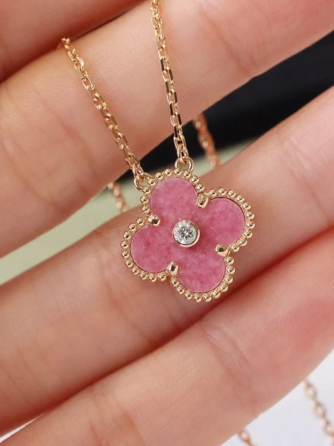 Pink Four Leaf Clover Diamond Necklace