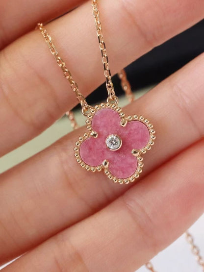 Pink Four Leaf Clover Diamond Necklace