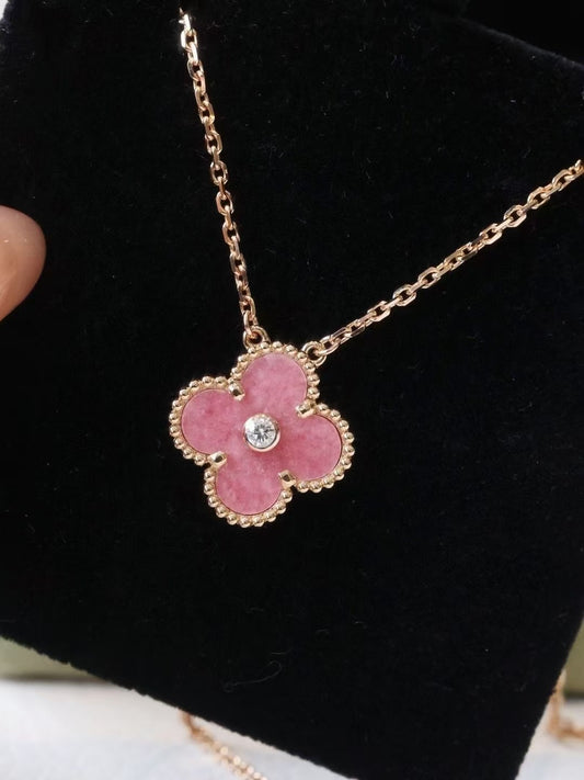 Pink Four Leaf Clover Diamond Necklace