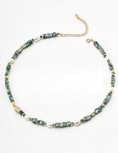 Emerald Green Gemstone & Pearl Necklace