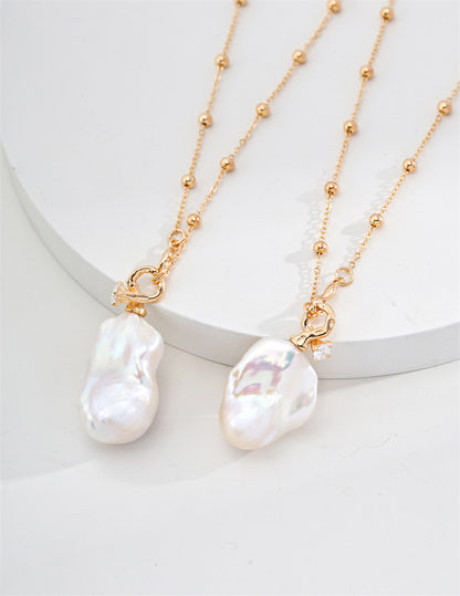 Cubic Zirconia & Irregular Baroque Pearl Necklace