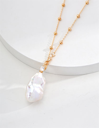 Cubic Zirconia & Irregular Baroque Pearl Necklace