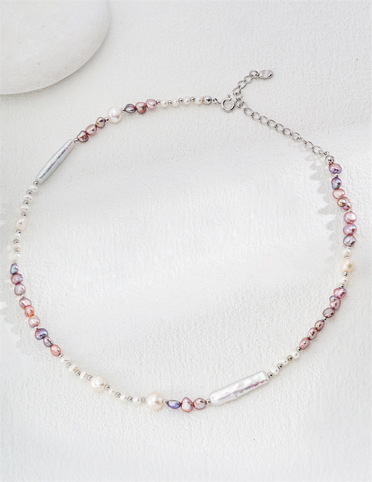 S925 Silver Fashion Natural Light Pink & Lavender Pearl Necklace