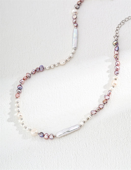 S925 Silver Fashion Natural Light Pink & Lavender Pearl Necklace