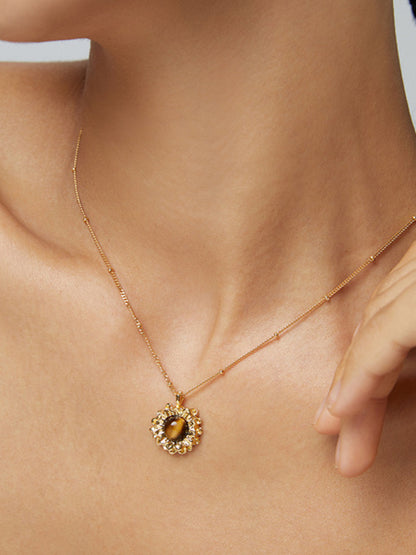 S925 Silver Tiger Eye Necklace like Sunflower