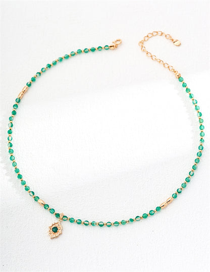 S925 Silver Green Agate & Chalcedony Beaded Necklace