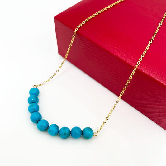 Elegant Turquoise Bead Choker Necklace Sweater Necklace – Gemstone, Statement Jewelry