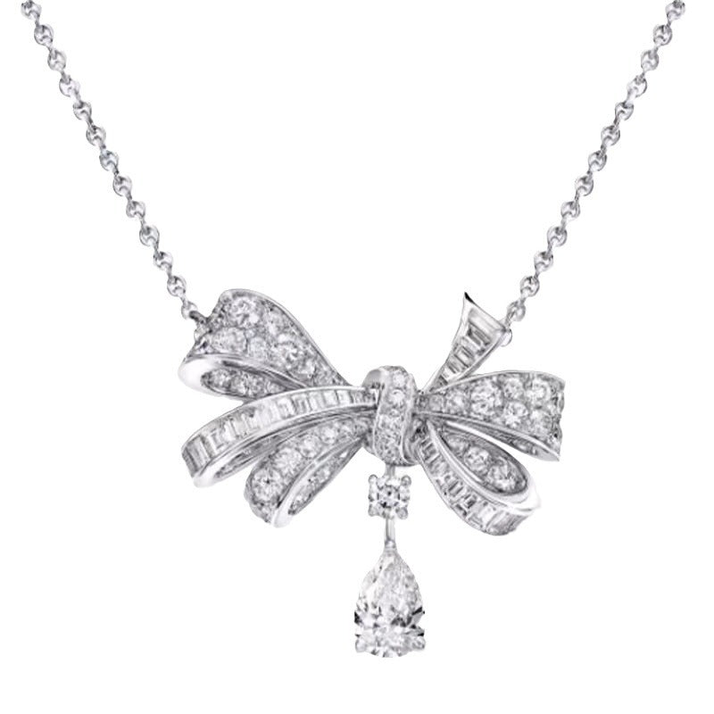 Bow Necklace with Zircon Waterdrop Pendant