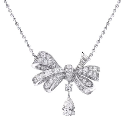 Bow Necklace with Zircon Waterdrop Pendant