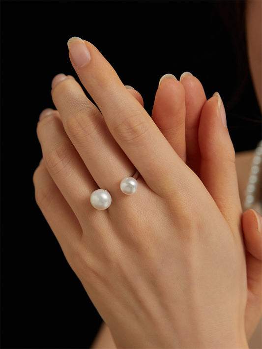 Classic Elegant Smiling Duble Pearl Ring