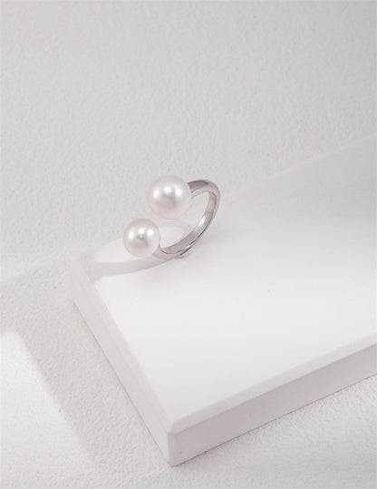 Silver Smiling Duble Pearl Ring