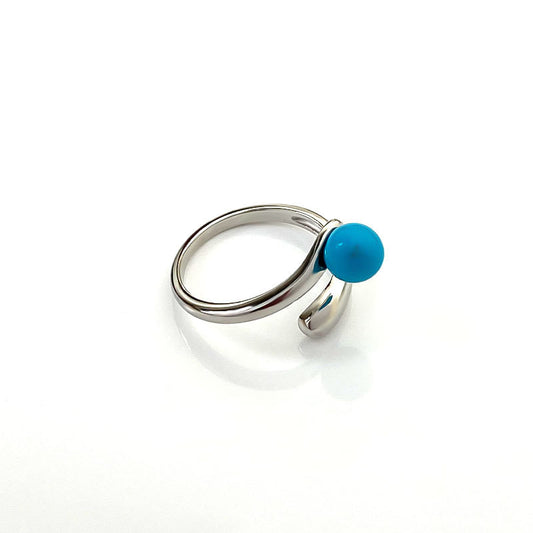 Turquoise Dislocated Sphere Design Ring – 925 Silver，Unique Jewelry