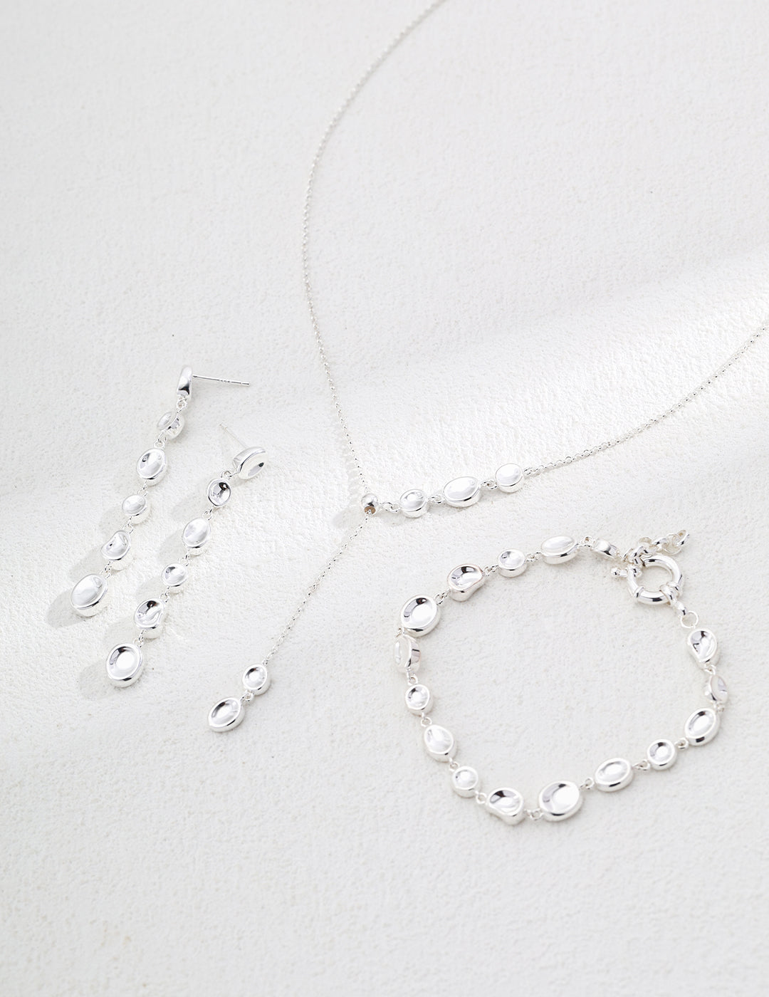 Silver Jewelry Set - Drop Earrings & Necklace & Bracelet